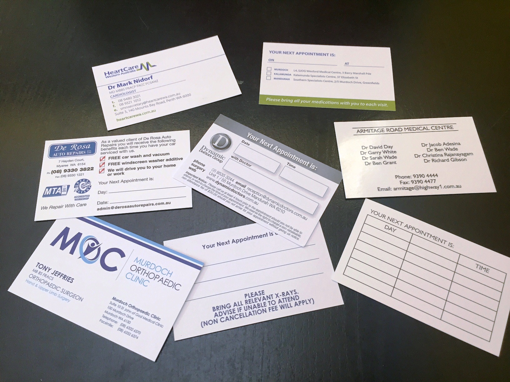 Printed Appointment Cards by G Force Printing Perth